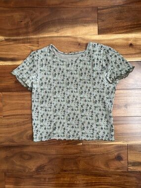 American Eagle Outfitters Light Green Floral Ribbed Crop Top